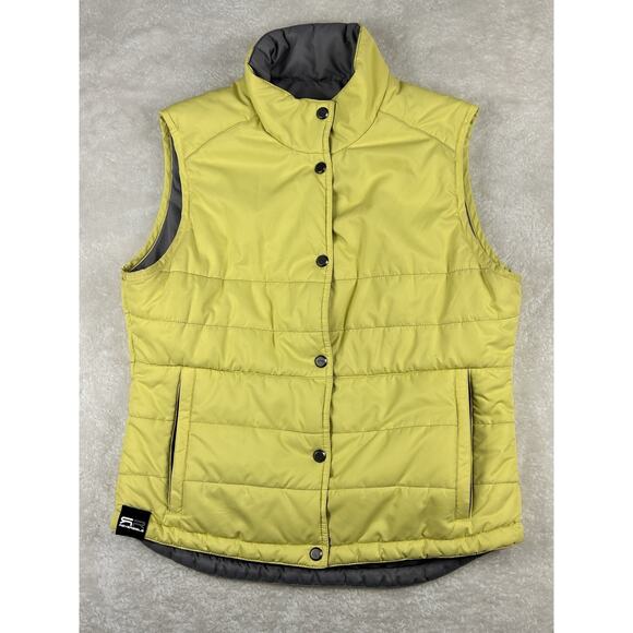 Sun Mountain Reversible Puffer Vest Women’s Sz M Neon/Gray Snap Front Quilted - Picture 1 of 12